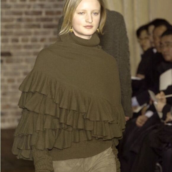 Ralph Lauren Vintage Fall 2003 Collection Loden Green Ruffle Wrap Cashmere Shawl - Picture 4 of 8